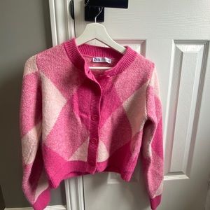Pink knit argyle sweater